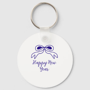 Blue bow happy new year name date simple minimal key ring