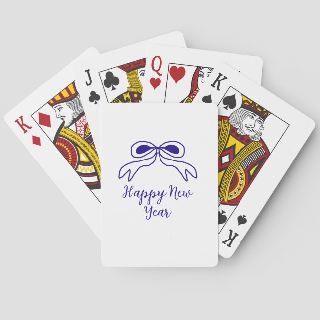 Blue bow happy new year name date simple minimal  playing cards (Back)