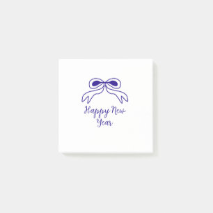 Blue bow happy new year name date simple minimal post-it notes