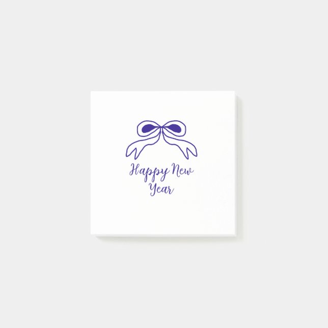 Blue bow happy new year name date simple minimal  post-it notes (Front)