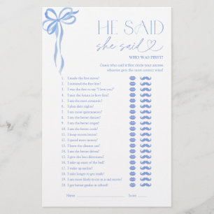 Blue Bow He Said She Said Bridal Shower Game