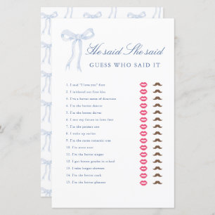 Blue Bow He Said She Said Bridal Shower Game