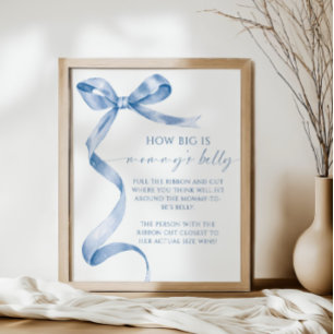 Blue Bow How Big is Mummy's Belly Baby Shower Game Poster