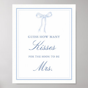 Blue Bow How Many Kisses Bridal Shower Game Sign