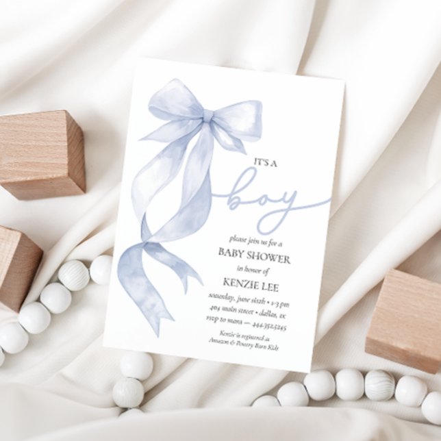 Blue Bow It's a Boy Baby Shower Invitation (Creator Uploaded)