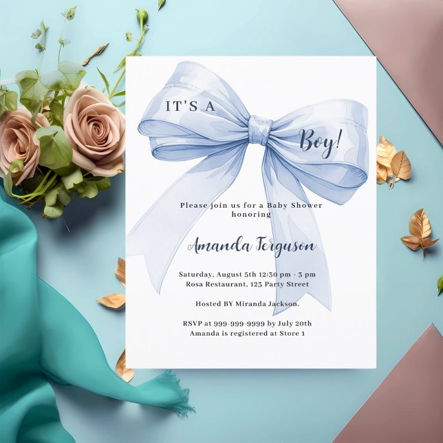 Blue bow it's a boy Baby Shower invitation (Creator Uploaded)