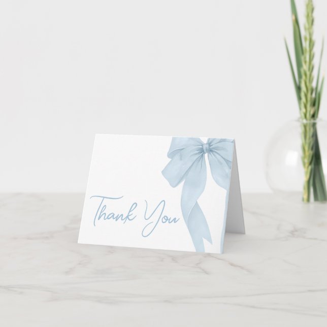 Blue Bow Its A Boy Baby Shower Thank You Card (Front)
