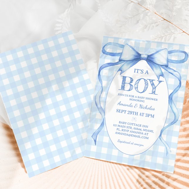 Blue Bow It's A Boy Shower  Invitation (Creator Uploaded)