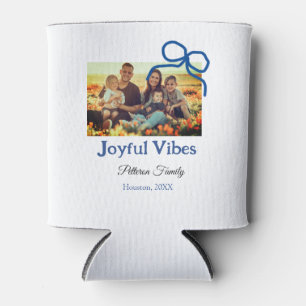 Blue bow joyful Vibes add family name photo christ Can Cooler