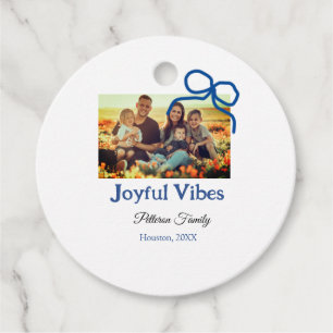 Blue bow joyful Vibes add family name photo christ Favour Tags