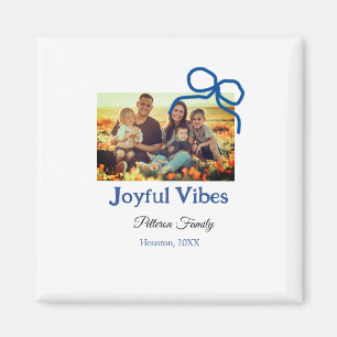 Blue bow joyful Vibes add family name photo christ Magnet