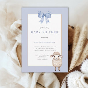 Blue Bow Lamb Baby Shower Invitation