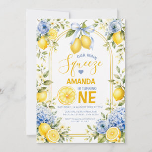 Blue Bow Lemon Sweet One birthday Main Squeeze Invitation