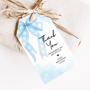 Blue Bow Little Boo Baby Shower Favour Tags