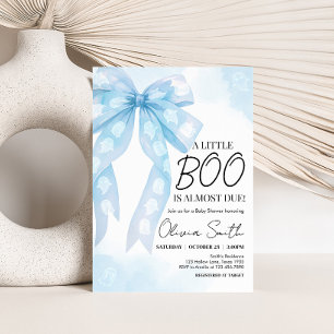 Blue Bow Little Boo Baby Shower Invitation