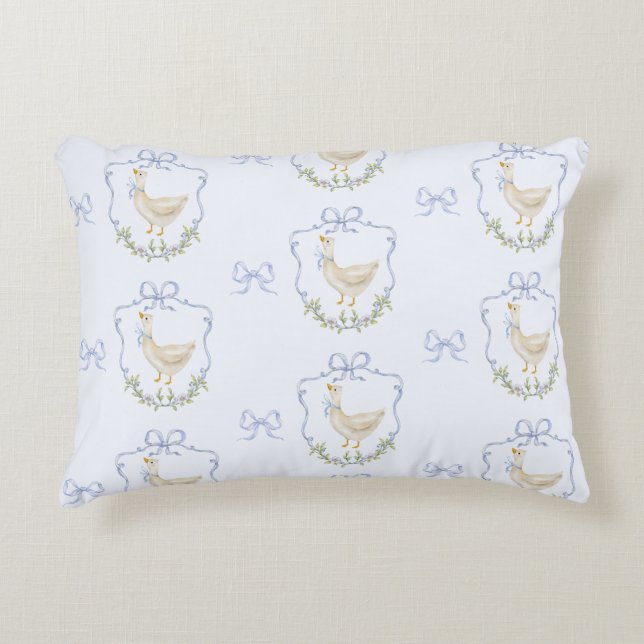 Blue Bow little Goose Whimsical Crest baby Boy Decorative Cushion (Front)