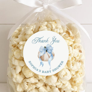 Blue Bow Little Pumpkin Boy Baby Shower Stickers