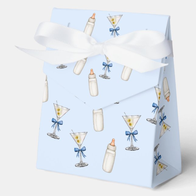 Blue Bow Martinis Baby Bottles Baby Shower Favour Box (Front)