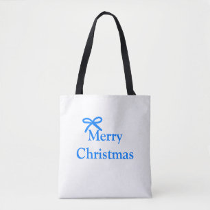 Blue bow merry Christmas family gifts simple moder Tote Bag