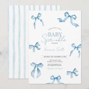 Blue Bow Modern Baby Sprinkle Invitation