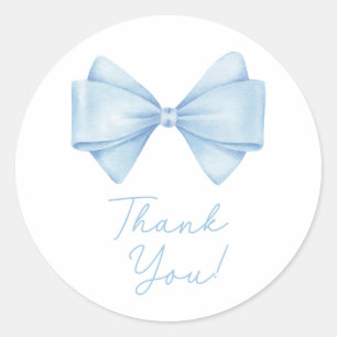 Blue Bow Modern Boy Baby Shower Classic Round Sticker