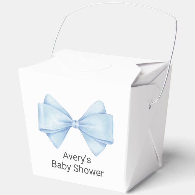 Blue Bow Modern Boy Baby Shower Favour Box (Front)