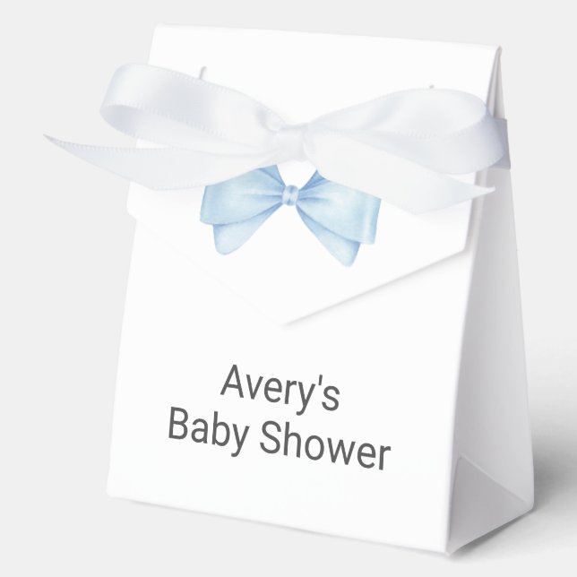 Blue Bow Modern Boy Baby Shower Favour Box (Front)