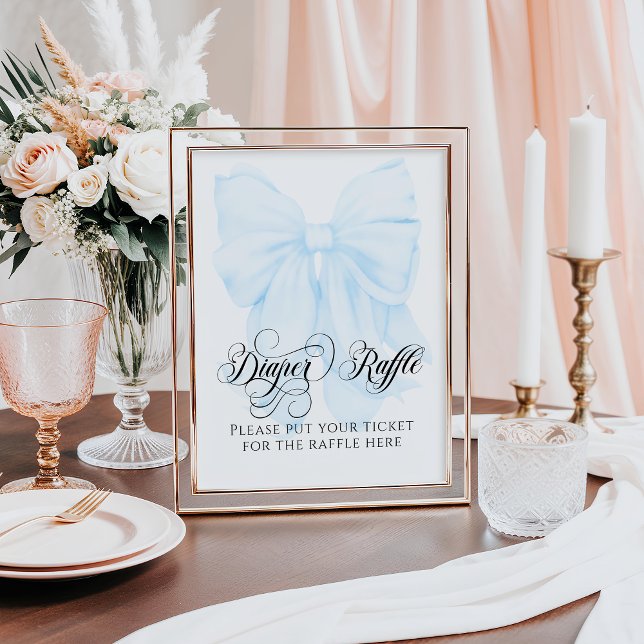 Blue Bow Modern Elegant Baby Shower Diaper Raffle Poster (Creator Uploaded)