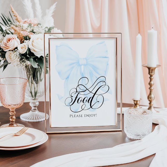 Blue Bow Modern Elegant Baby Shower Food Poster (Creator Uploaded)