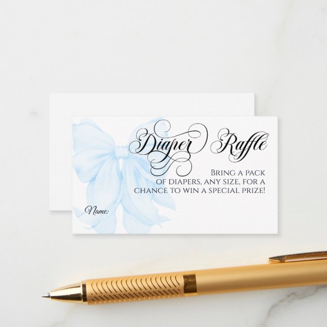 Blue Bow Modern Elegant Boy Baby Shower Diaper Enclosure Card (Front/Back In Situ)
