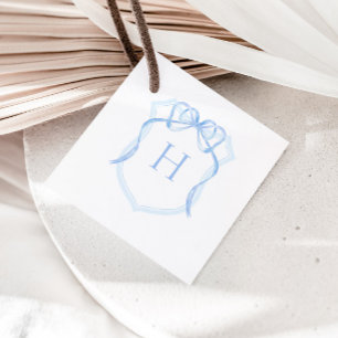 Blue Bow Monogram Crest Baby Shower Favour Tags