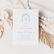 Blue Bow Monogram Crest Baby Shower