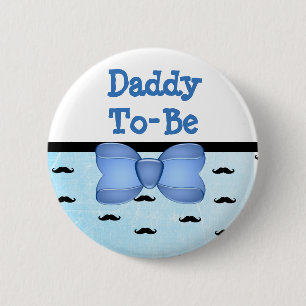 Blue Bow & Moustache Daddy to be Baby Shower 6 Cm Round Badge