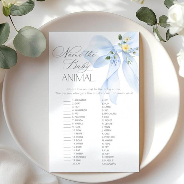 Blue Bow Name the baby animal baby shower game (Creator Uploaded)
