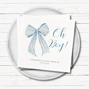Blue Bow Oh Boy Personalised Baby Shower Napkin