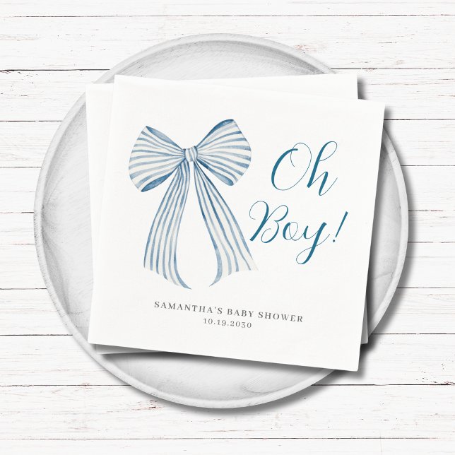 Blue Bow Oh Boy Personalised Baby Shower Napkin (Creator Uploaded)