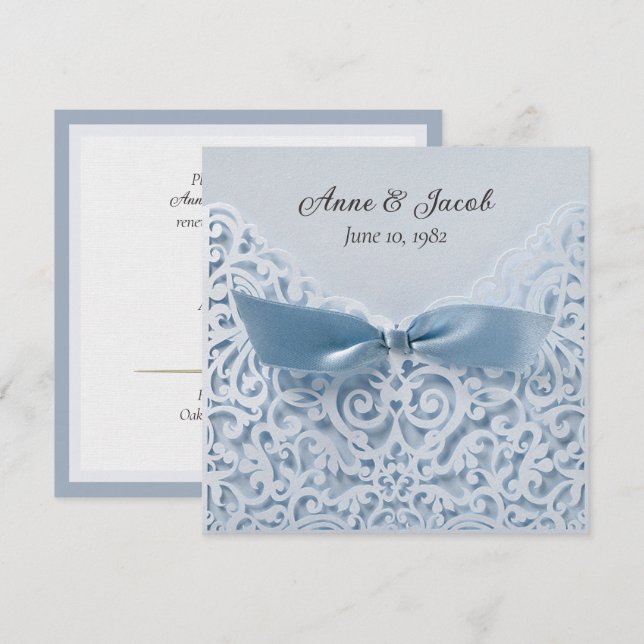 Blue Bow On Lace Wedding Vow Renewal Invitation (Front/Back)