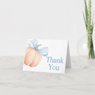 Blue Bow Orange Pumpkin Baby Shower Thank You Card