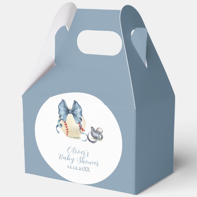 Blue Bow Pacifier Baseball Sport Baby Shower  Favour Box (Back)