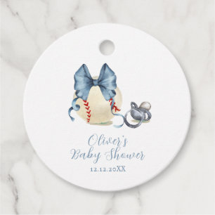 Blue Bow Pacifier Baseball Sport Baby Shower  Favour Tags