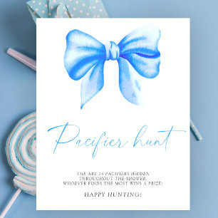 Blue bow - pacifier hunt baby shower game poster