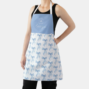 Blue Bow Pattern Monogram Personalized Apron