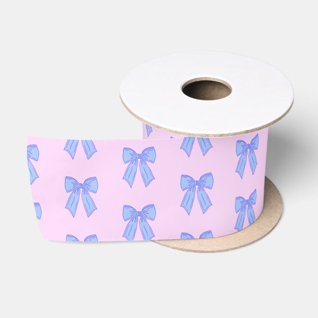 Blue bow pattern satin ribbon (Spool)