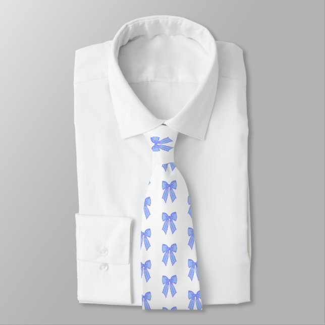 Blue bow pattern tie (Tied)