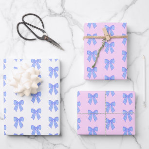 Blue bow pattern wrapping paper sheet
