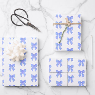 Blue bow pattern wrapping paper sheet