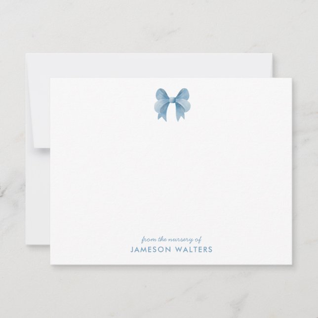 Blue Bow Personalised Baby Boy Note Card (Front)