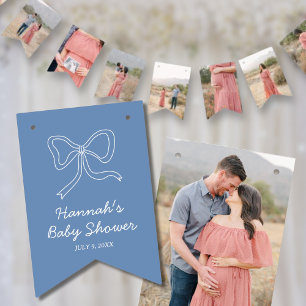 Blue Bow Personalised Baby Shower Photo Banner