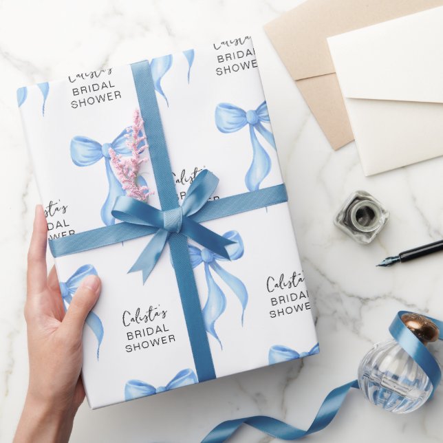 Blue Bow Personalised Bridal Shower Wrapping Paper (Gifting)