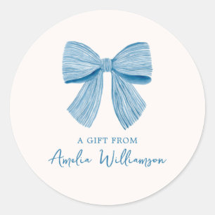 Blue Bow Personalised Classic Preppy A Gift From Round Sticker